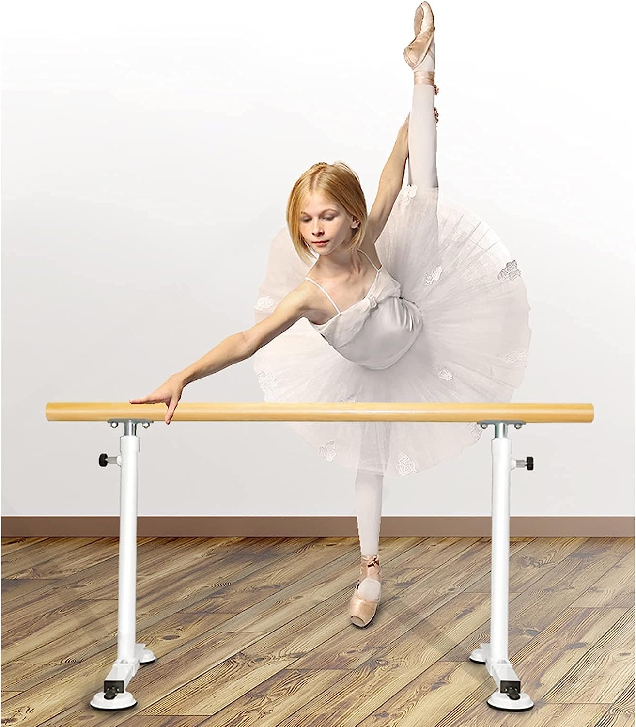 Ballet Barre Bar Mobile Ballet Barre Portable Ballet Bar Adjustable Dancing Stretching Ballet 70cm-110cm for Home Dance Barre Fitness with Suction Cup (White 1.5 m)