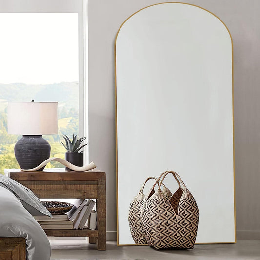 Full Length Mirror, 71''x32'' Black Arched Mirror Large Floor Mirror Standing Leaning Hanging [71''x32''-Gold]