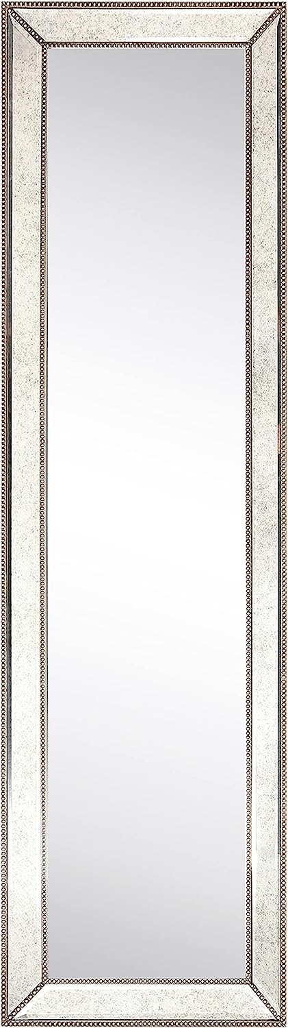 Antique Cheval Solid Wood Frame, 1"-Beveled Center Floor & Full Length Mirror for Bathroom, Bedroom, Living Room, Ready to Stand on The Floor, 18" x 64", Champagne