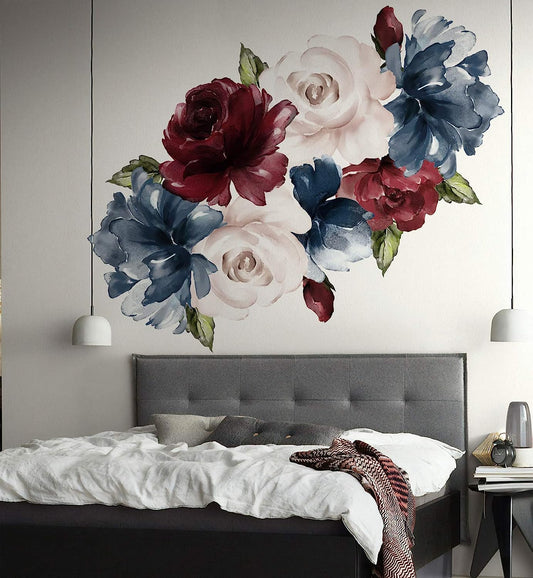 Floral Wall Decal Pink Rose Wall Sticker Pink Flower Peel n Stick Colorful Florals Wall Decals for Living Room Bedroom