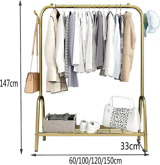 Heavy Duty Clothes Rack,Heavy-Duty Clothes Rail, Clothes Display Rack with 2 Hooks and Bottom Rack, Multi-Function Drying Rack, Coat Rack