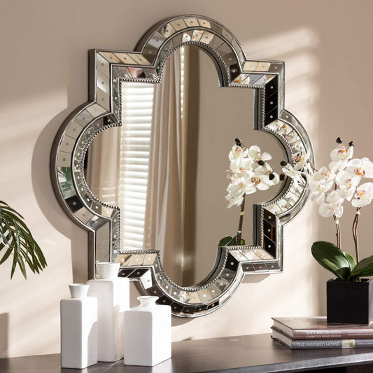 Decorative Quatrefoil Wall Mirror in Silver