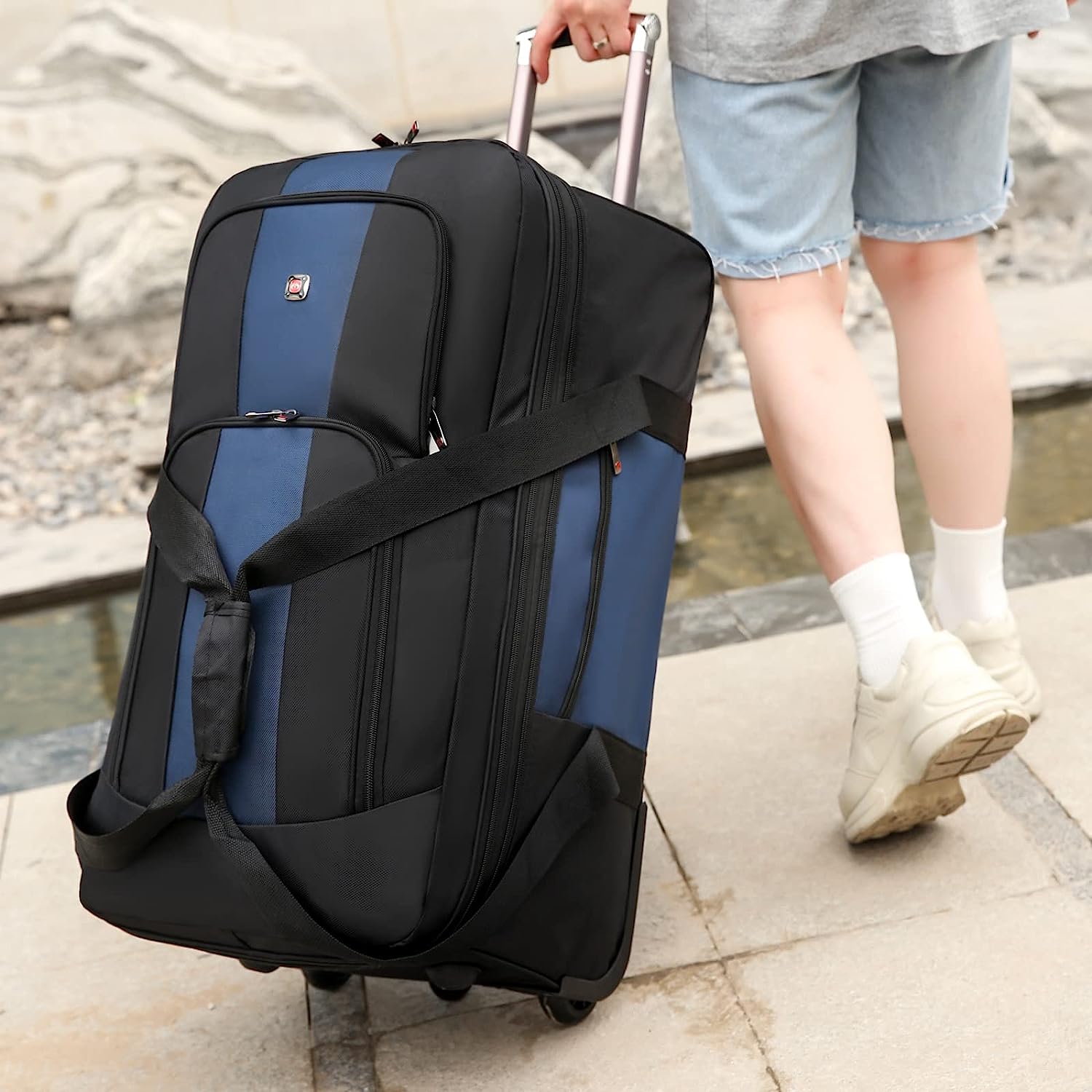 Expandable Garment Duffel Bag for Dancer with Coat Hanger Waterproof Duffle Bag with Wheel Blue