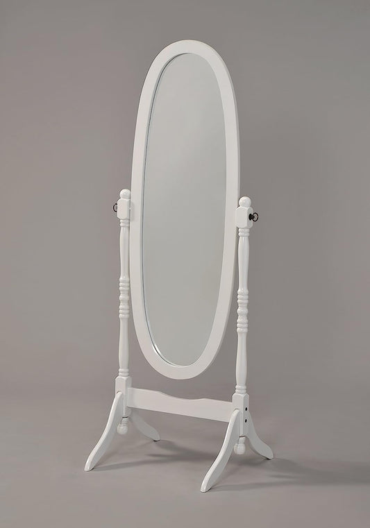 Wooden Cheval Floor Mirror, White Finish