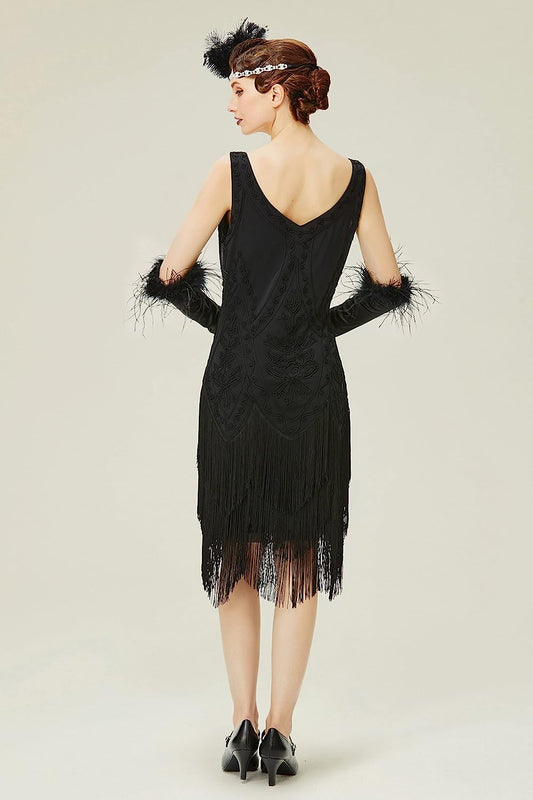 1920s Flapper Dress Roaring 20s Great Gatsby Costume Dress Fringed Embellished Dress