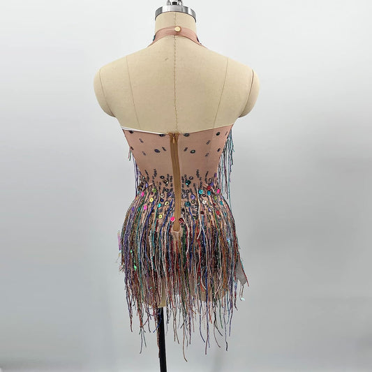 Sparkly e Fringe Bodysuit Women Sexy Dancer Celebrate Outfit Prom Bar Birthday Nightclub Costume