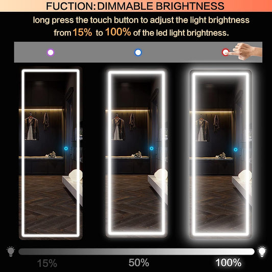 Mirror Full Length, Body Mirror with Lights, Wall Mounted Hanging Mirror with Lights, Bedroom Floor Mirror with Lights & 3 Color Modes (63"x20", Black)