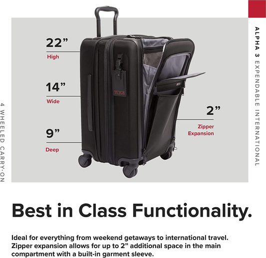 Alpha 3 International Expandable 4-Wheeled Carry-On - Weekend and Internation Travel Luggage - Black