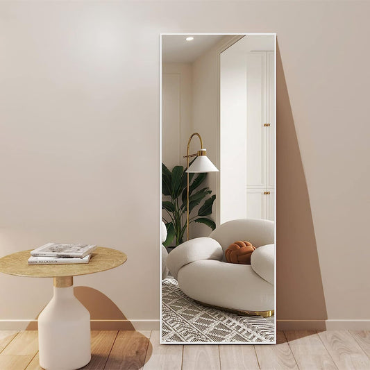 Full Length Mirror, 64x21 Inch Aluminum Alloy Frame Large Wall Mirror, Vanity Mirror, Bedroom Mirror, Dressing Mirror, Living Room Mirror,White