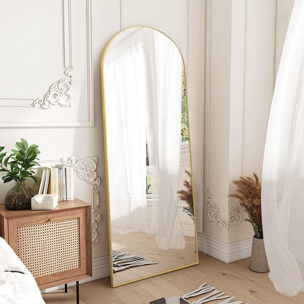 Arched Full Length Mirror 65 "x 22", Floor Mirror, Bedroom Full Length Mirror, Mirror with Bracket,Dressing Mirror Standing or Leaning Against The Wall, Wall Mounted Full Length Mirror (Gold)