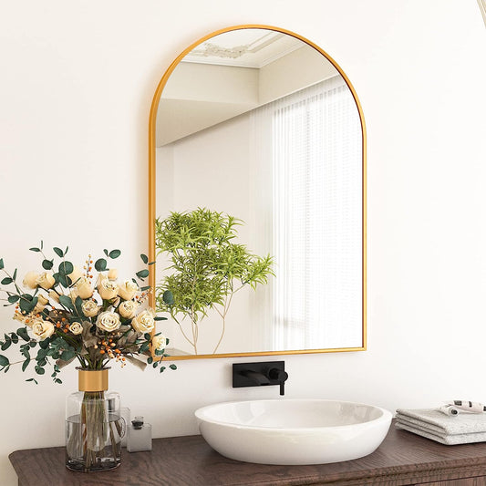 20"x30" Arched Mirror - Wall-Mounted Mirror Black Arch Mirror Aluminum Alloy Frame Bathroom Mirror Living Room, Bedroom, Bathroom and Entryway