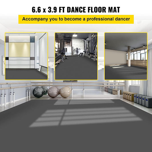 Dance Floor, 6.6x3.9ft Dance Floor Roll, 0.06in Thick PVC Vinyl Dance Floor, Black/Grey Reversible Portable Dance Floor, Non-Slip Dance Flooring, Ballet Dance Floor for Jazz, Pop, Lyrical Style