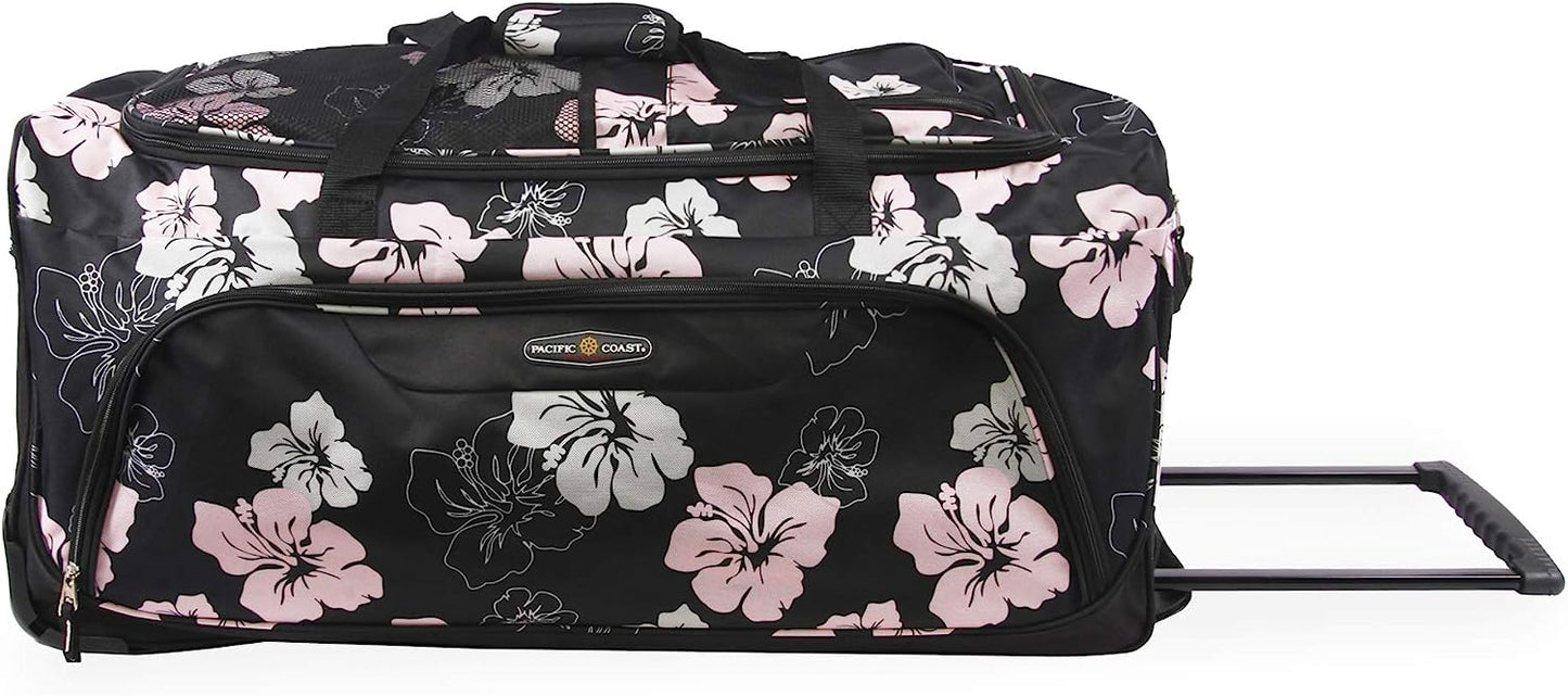 Women's 32" Large Rolling Duffel Bag, Pink Hibiscus, One Size