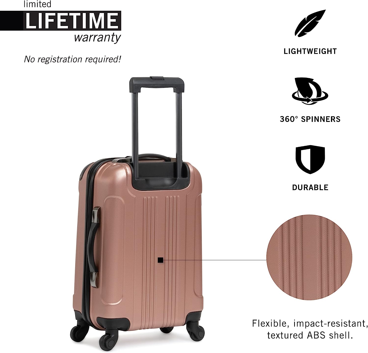 Out Of Bounds 28-Inch Check-Size Lightweight Durable Hardshell 4-Wheel Spinner Upright Luggage, Rose Gold