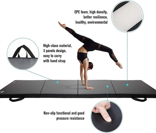 Folding Exercise Mat, 2 Inch Thick Gymnastics Mat 3’x6’,4’x8’,4x10’ with Carrying Handles for Yoga, MMA, Stretching, Core Workouts and Home Gym Protective Flooring