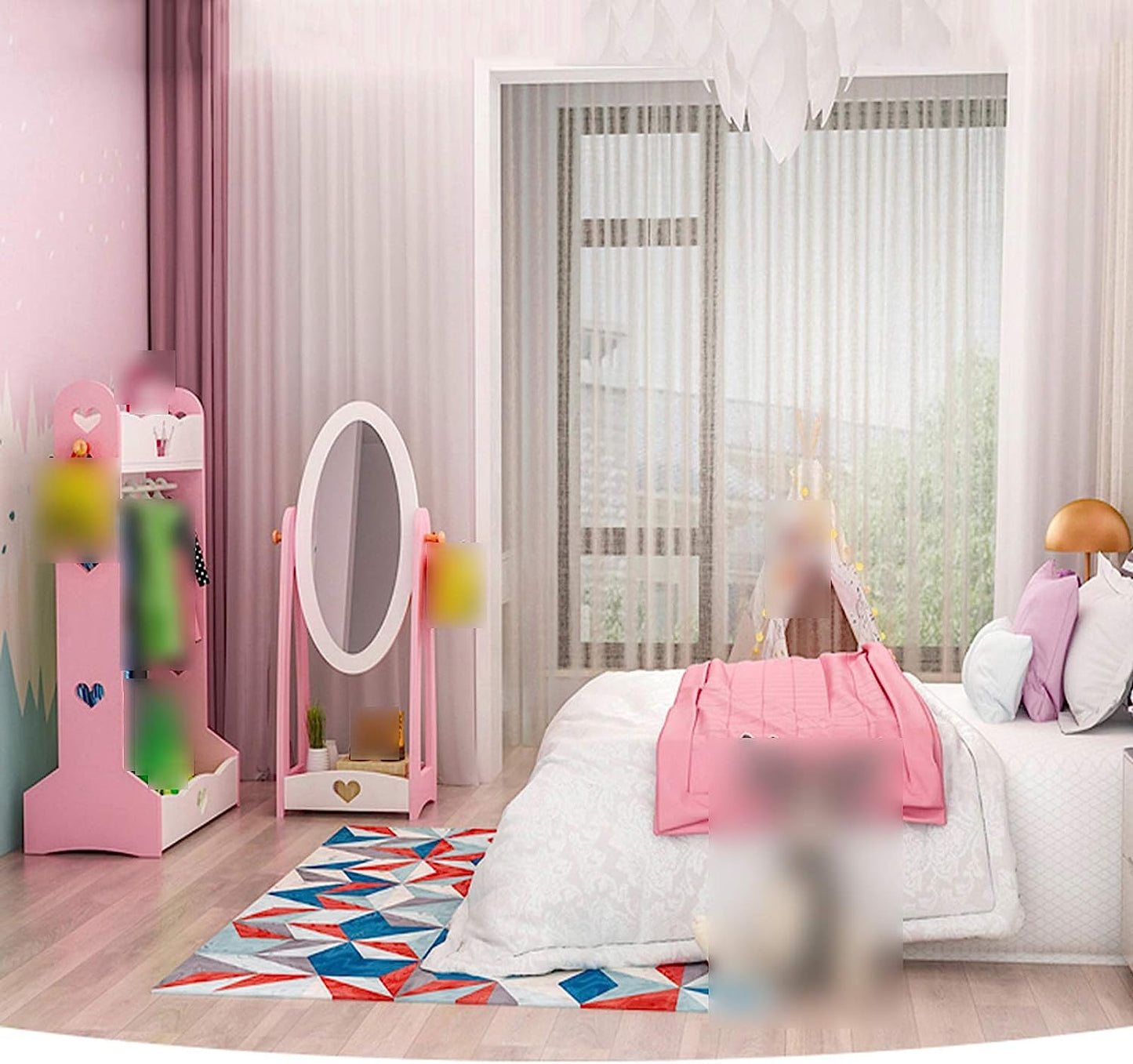 Coat Rack Stand Clothes Rack Stand, Wooden Children's Floor Mirror, with Hook, Children's Room Bedroom Living Room Cloakroom Make Up Dressing Mirror, 2 Styles