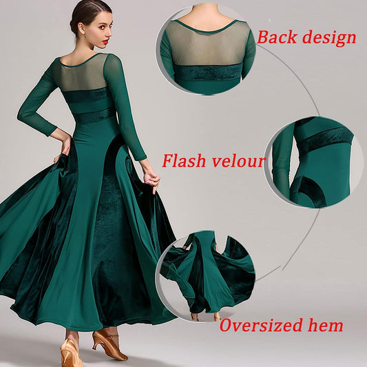 Long Sleeve Modern Dance Skirt Women's National Standard Dance Dress Practice Dress Ballroom Dance Costume