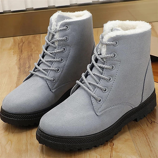 Ladies Boots， Winter Boots Women Ankle Boots Casual Plush Snow Shoes Woman Booties Heel Matin Boot Solid Female Warm Boot. (Color : Gray, Size : 5)