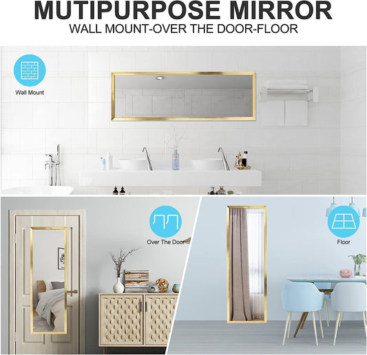 Gold 16”x48” Over The Door Mirror, Multipurpose Full Length Mirror, Decorative Hanging Wall Decor Mirror for Bedroom, Bathroom, Living Room, Entryway