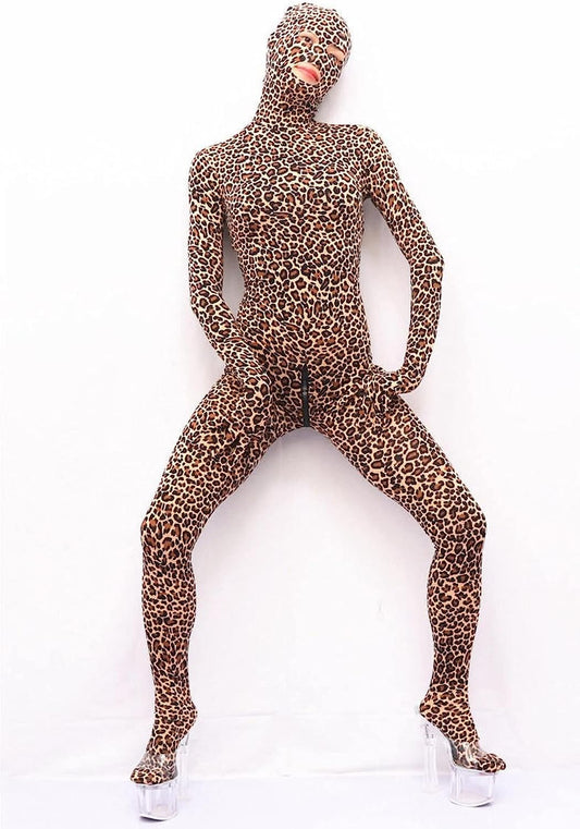 Women's Full Body Exotic Bodysuit Sexy Leopard Print Stretchy Clubwear Cosplay Jumpsuit with Zipper Crotch