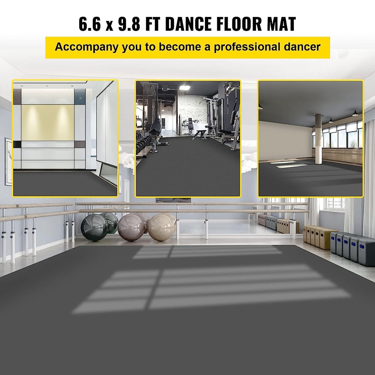 Dance Floor, 6.6x9.8ft Dance Floor Roll, 0.06in Thick PVC Vinyl Dance Floor, Black/Grey Reversible Portable Dance Floor, Non-Slip Dance Flooring, Ballet Dance Floor for Jazz, Pop, Lyrical Style