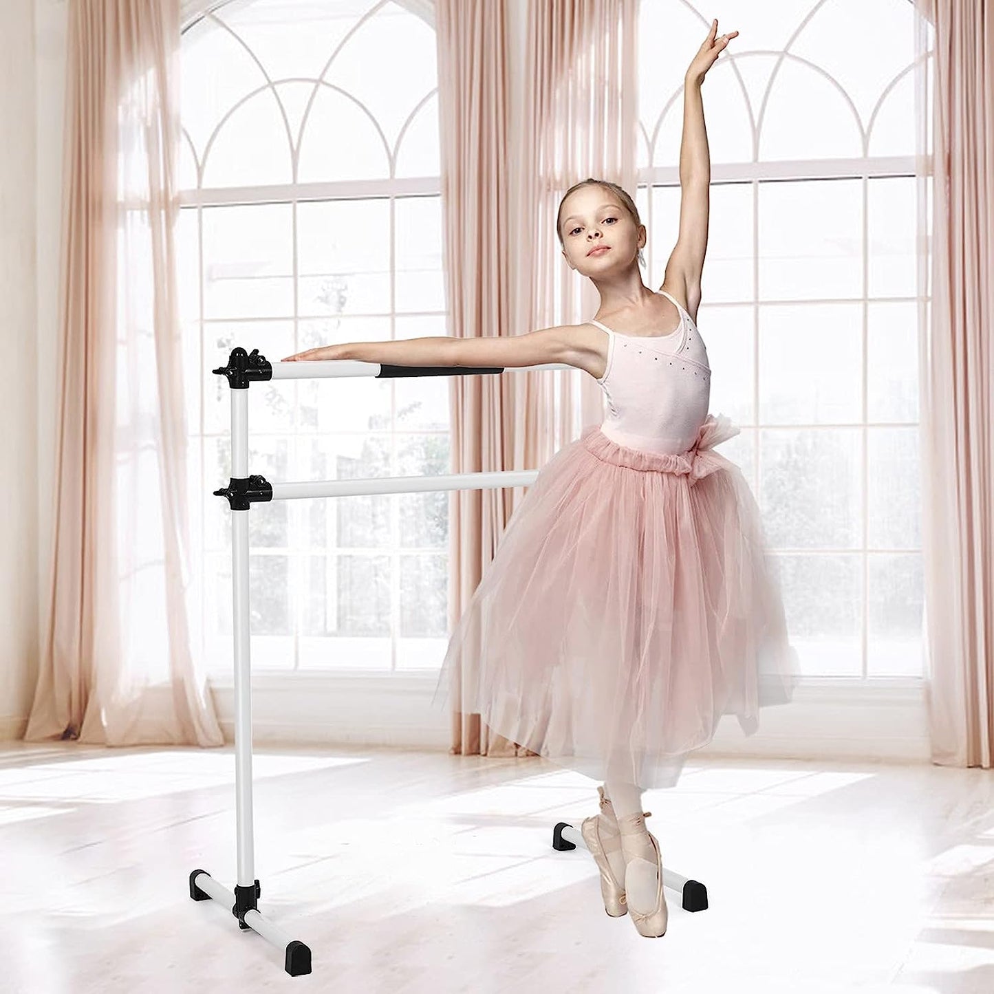 Double Ballet Portable 4FT Adjustable Freestanding Ballet Fitness Stretching Dancing Bar for Home Studio Adult and Kids
