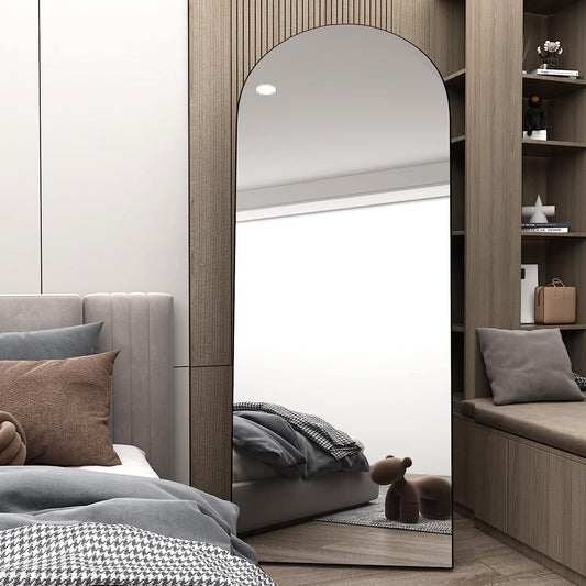 Arched Full Length Mirror 65"x22" Arch Floor Mirror with Stand Large Wall Mirror Black Full Body Mirror Standing Hanging or Leaning Against Wall for Bedroom Entry, Bedroom, Living Room