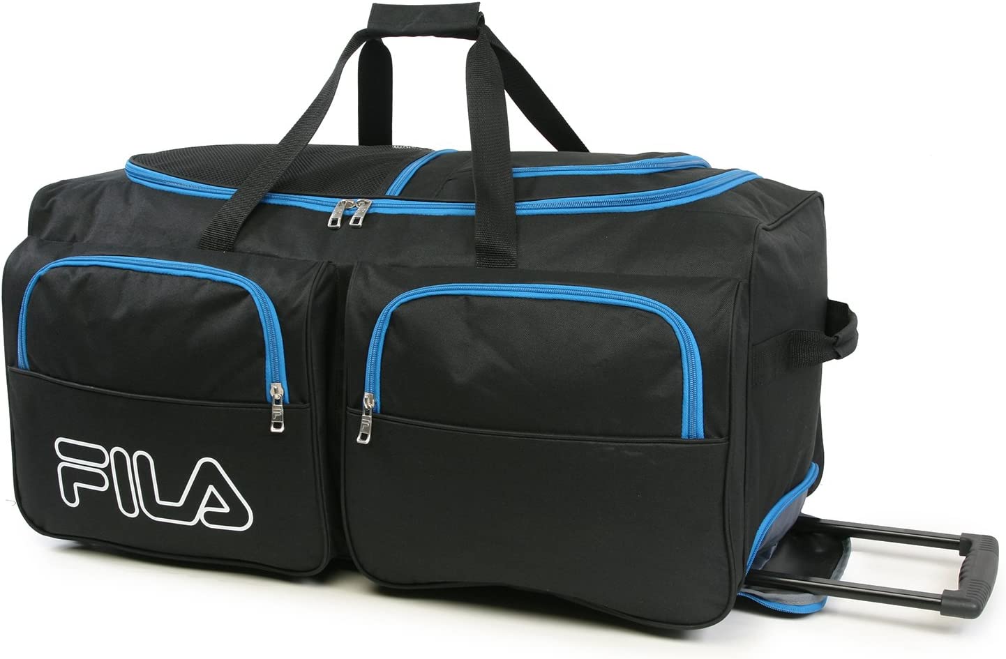 7-Pocket Large Rolling Duffel Bag, Black/Blue, One Size