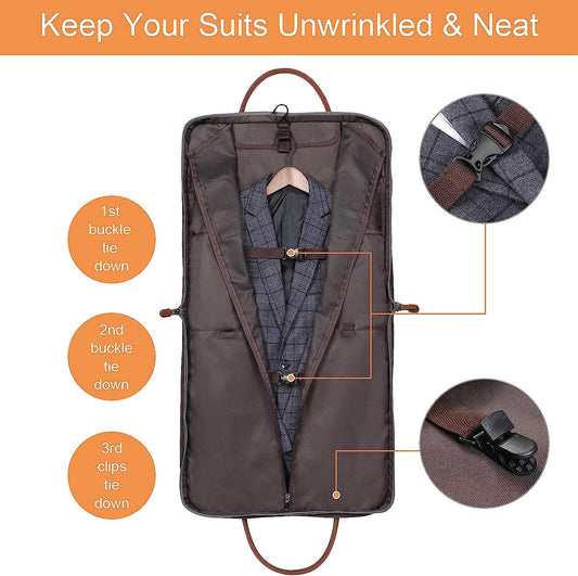 Carry On Garment Bag for Business Travel Canvas Leather Men Suit Cover