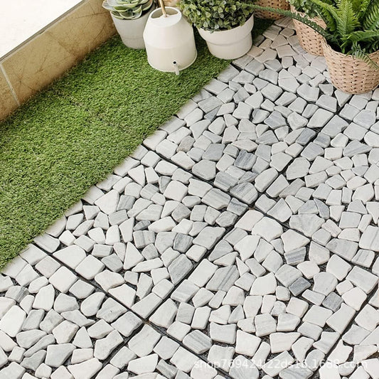 Deck Tiles White Sliced Stone Floor, Outdoor Waterproof and Non-Slip All-Weather Floor Tiles, Easy to Lay and Maintain (Color : 1PCS)