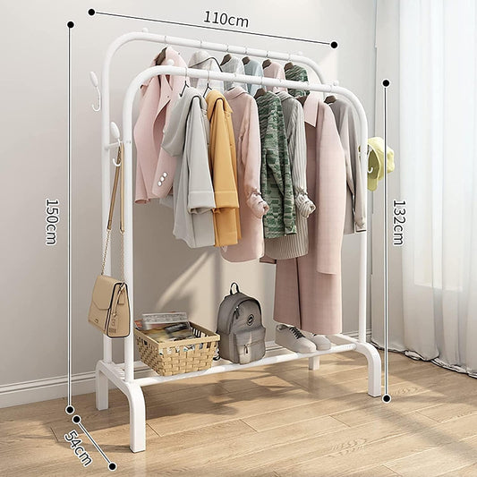 Coat Rack Clothes Rack with Wheels Double Rod Clothes Garment Rack,Coat Rack Stand with Shelves, Clothing Rack Rolling Rack for Indoor Clothes Rack Freestanding