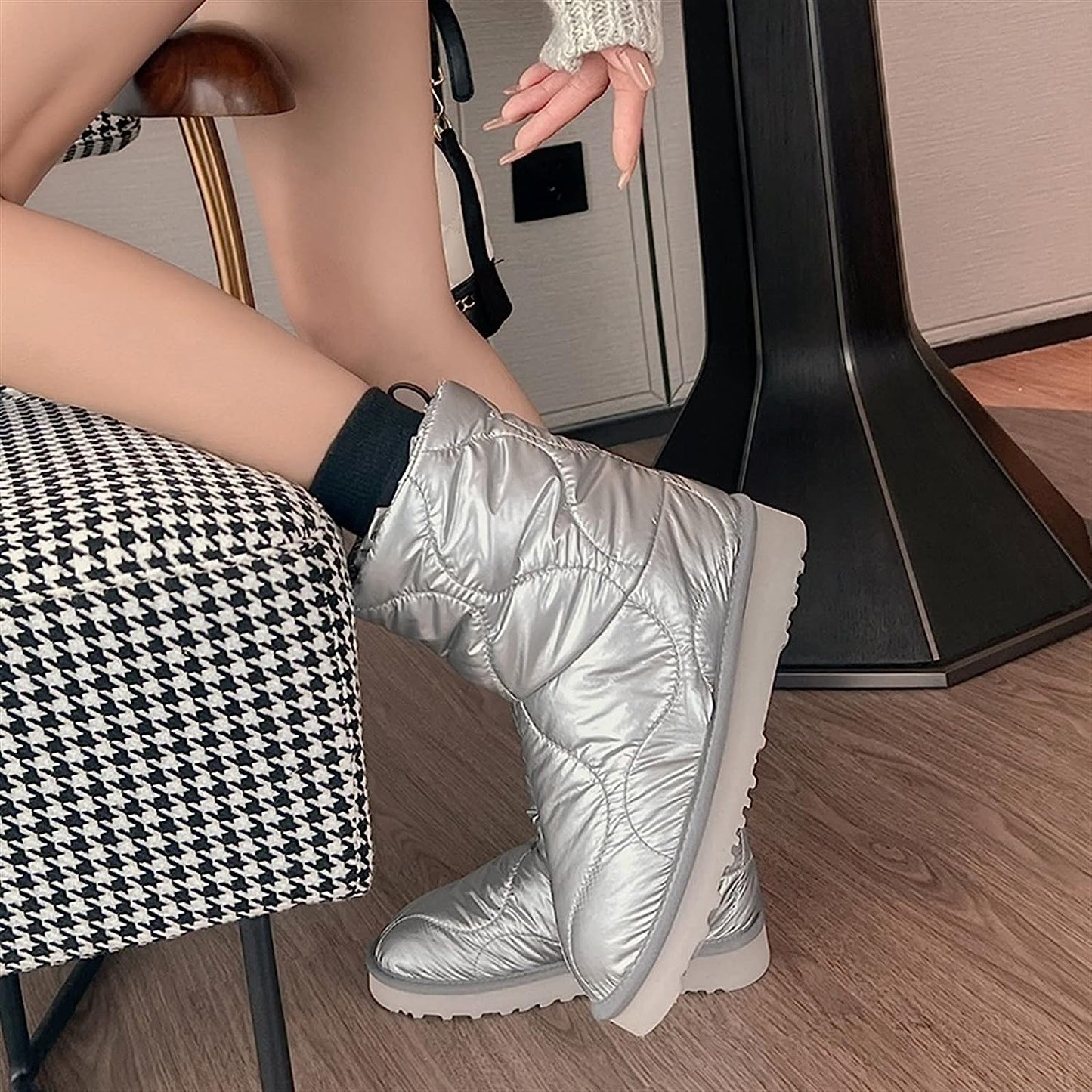 Ladies Boots， Snow Boots Women's Winter Shoes Round Toe Warm Sheepskin Insole Water Drop Shipping Booties (Color : Black, Size : 4.5 UK)