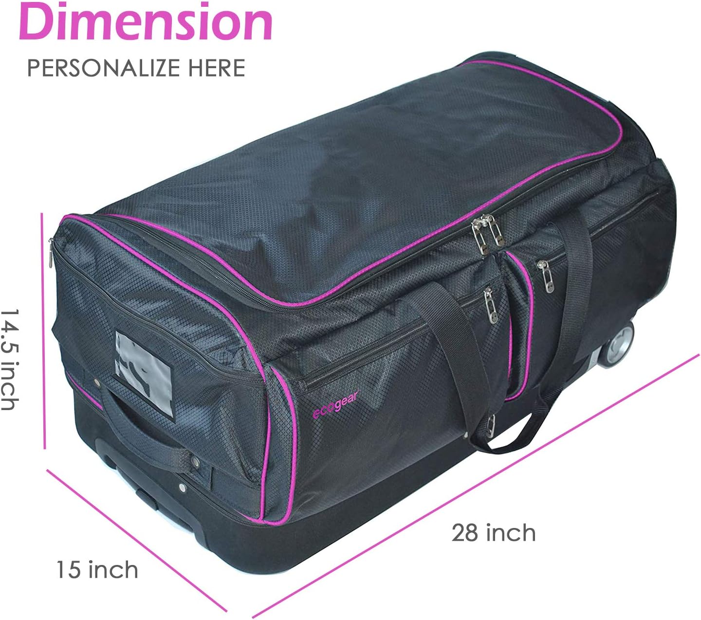 28" Dance Garment Rack Duffel,Costume Rack Duffel, Rolling Luggage with Large Rolling Wheeled Drop-bottom Duffel Bag, In-Line Wheel Easy Storage,Pink