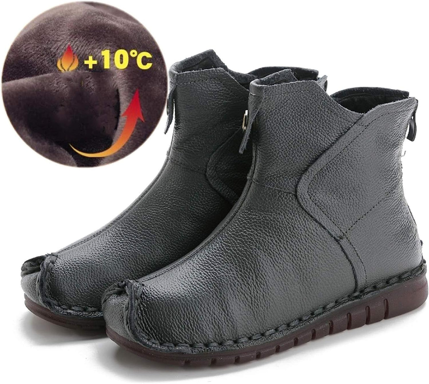 Womens Flat Platform Fur Lined Ankle Boots Ladies Casual Slip On Back Zipper Up Winter Warm Snow Booties