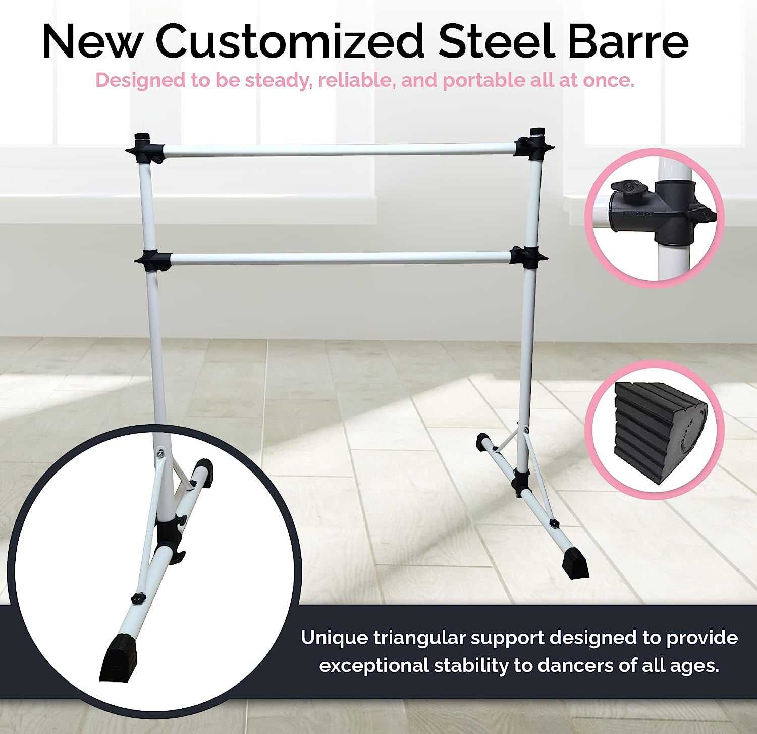 New and Improved 4 Ft Steel Double Ballet Barre with Carry Bag and Beginner Guide, Adjustable and Portable ballet barre for home and gym, Quality Ballet bar anti-wobble, stretching dance bar