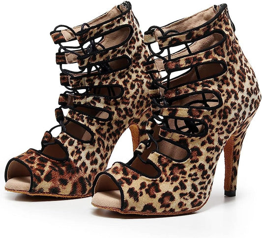 Women Latin Dance Boots Peep Toe Salsa Ballroom Practice Performance Ankle Dance Shoes,Model YCL456