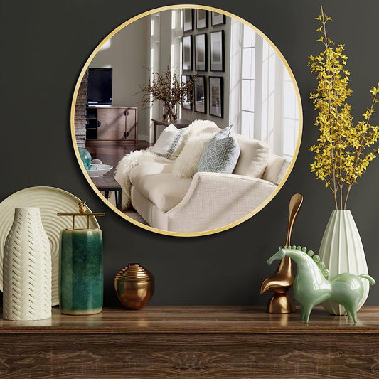 Round Gold Mirror 36 Inch for Bathroom Circle Mirrors for Wall Decorative Brushed Metal Frame Mirror for Living Room Bedroom, Entry