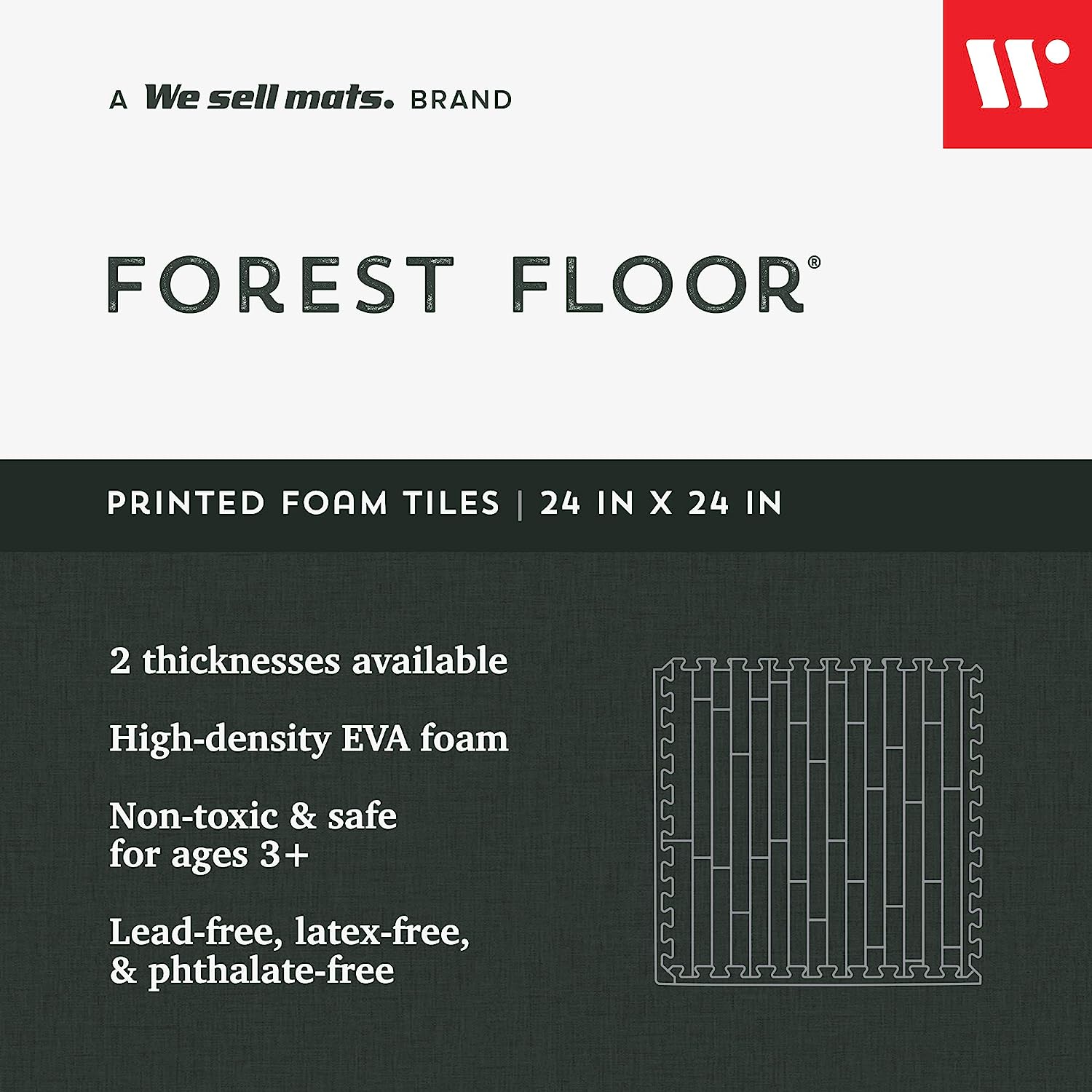 Forest Floor 5/8 Inch Thick Printed Foam Tiles, Premium Wood Grain Interlocking Foam Floor Mats, Anti-Fatigue Flooring, Slate, 100 Sq Ft