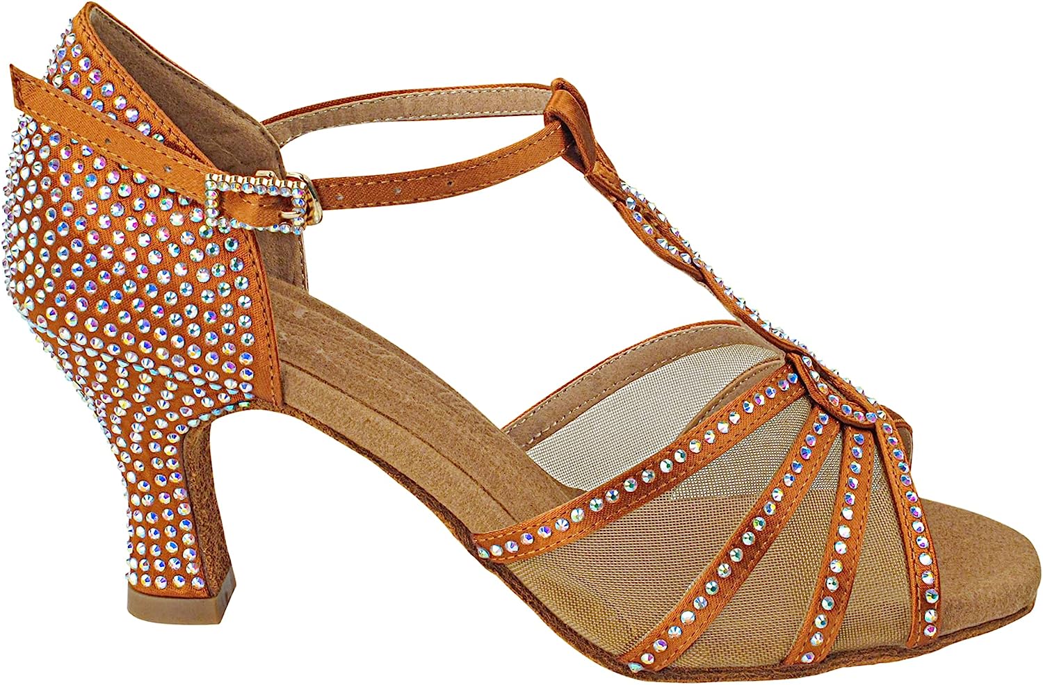 Very Fine Womens Dance Shoe Delphine Ballroom Latin Salsa Tango Cha Cha Waltz Copper Tan Satin 2.5" Heel 4.5 M