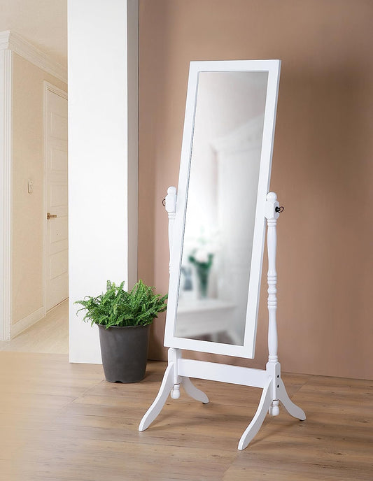 Wooden Cheval Bedroom Floor Mirror with Twisted Post in White Finish