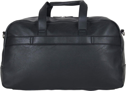 Port Stanley Duffel Pebbled Vegan Leather Carry On Shoulder Duffle Travel Bag, Black, 15" Laptop