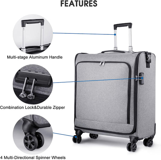 Rolling Garment Bags with Wheels for Travel, Wheeled Garment Luggage Bag for Men and Women, 4 Spinner Wheels, Separate Suit Compartment, Side-mounted Locks, Checked-Large 26-Inch Suitcase