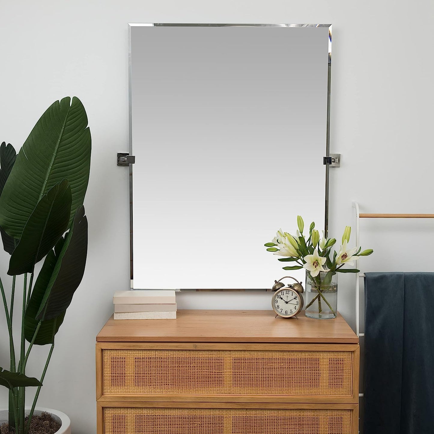 30x40 inch Pivot Wall Mirror Including Polished Chrome Squared Wall Brackets | Frameless Bathroom Mirror | Rectangular Adjustable & Tilting Vanity | Farmhouse Wall-Mounted Mirrors