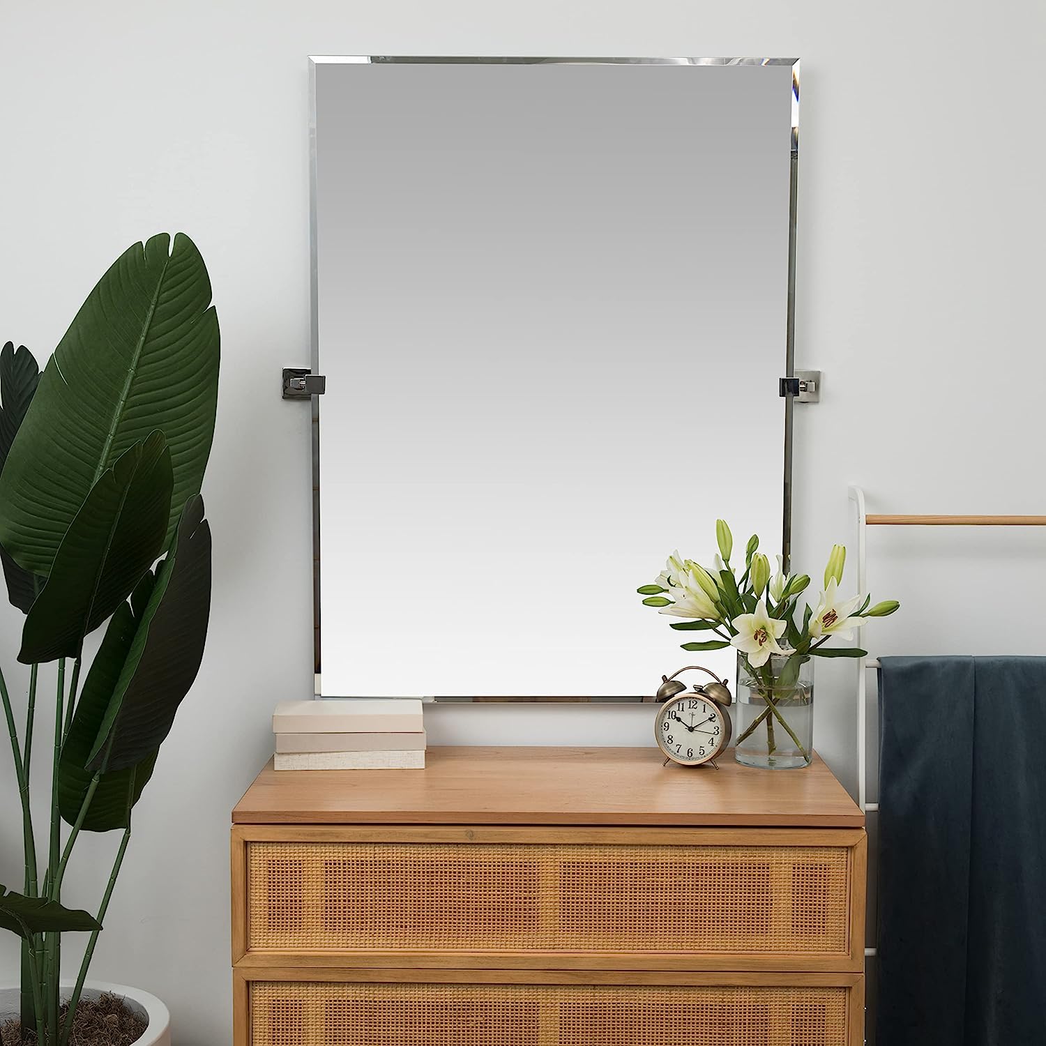 30x40 inch Pivot Wall Mirror Including Polished Chrome Squared Wall Brackets | Frameless Bathroom Mirror | Rectangular Adjustable & Tilting Vanity | Farmhouse Wall-Mounted Mirrors