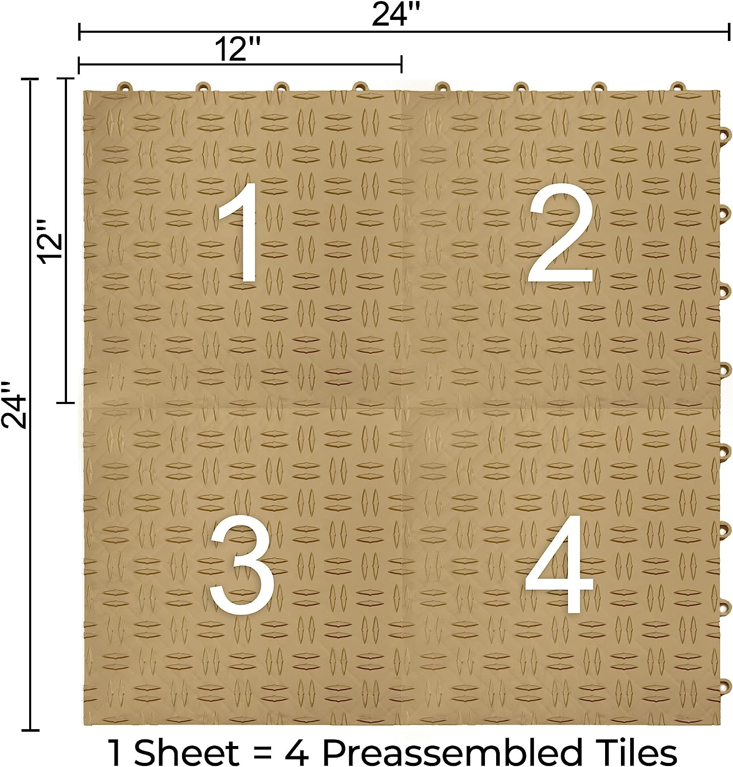 Diamond, Durable Copolymer Interlocking Modular Non-Slip Garage Flooring Tile (48 Pack), Beige