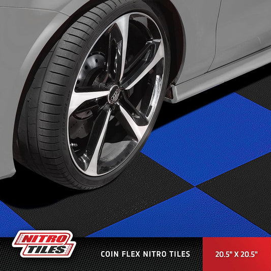 4.5mm Thick Flex Nitro Interlocking Garage Floor Tiles | Flexible Plastic Flooring for a Stronger and Safer Workshop, Shed, or Trailer | Smooth, Blue, 8 Pack