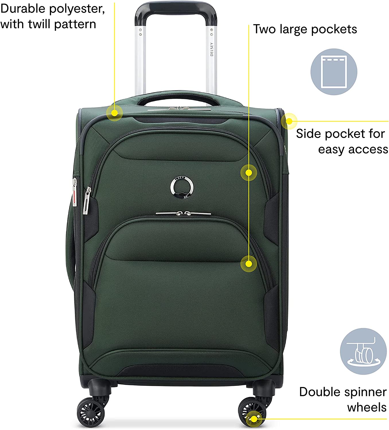 Sky Max 2.0 Softside Expandable Luggage with Spinner Wheels, Green, Carry-on 21 Inch
