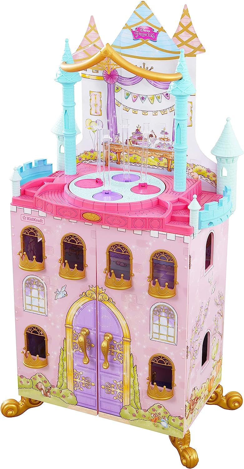 Princess Dance & Dream Wooden Dollhouse, Over 4-Feet Tall with Sounds, Spinning Dance Floor and 20 Play Pieces, Gift for Ages 3+ , Pink