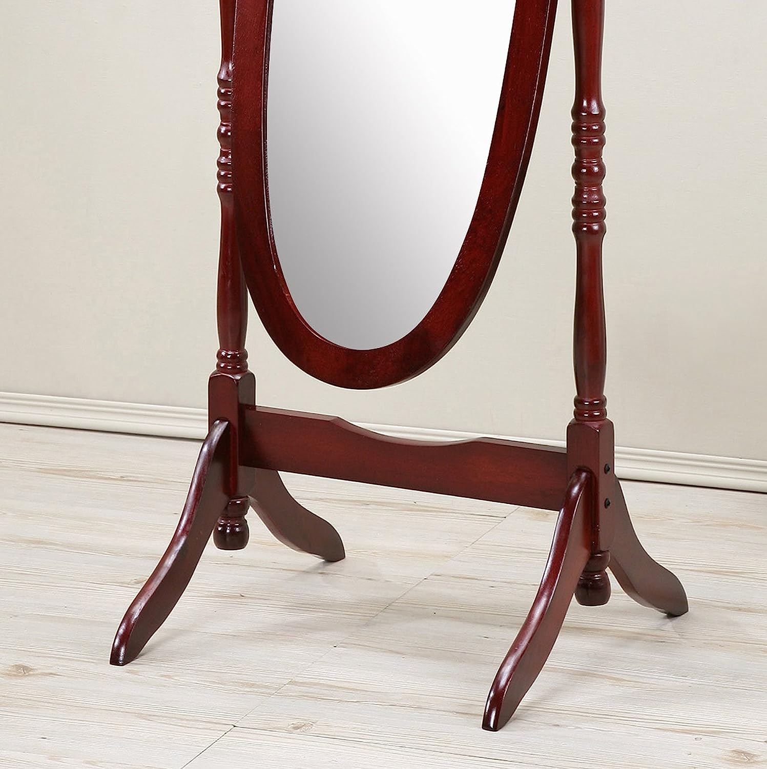 Traditional Queen Anna Style Wood Floor Cheval Mirror, Cherry Finish