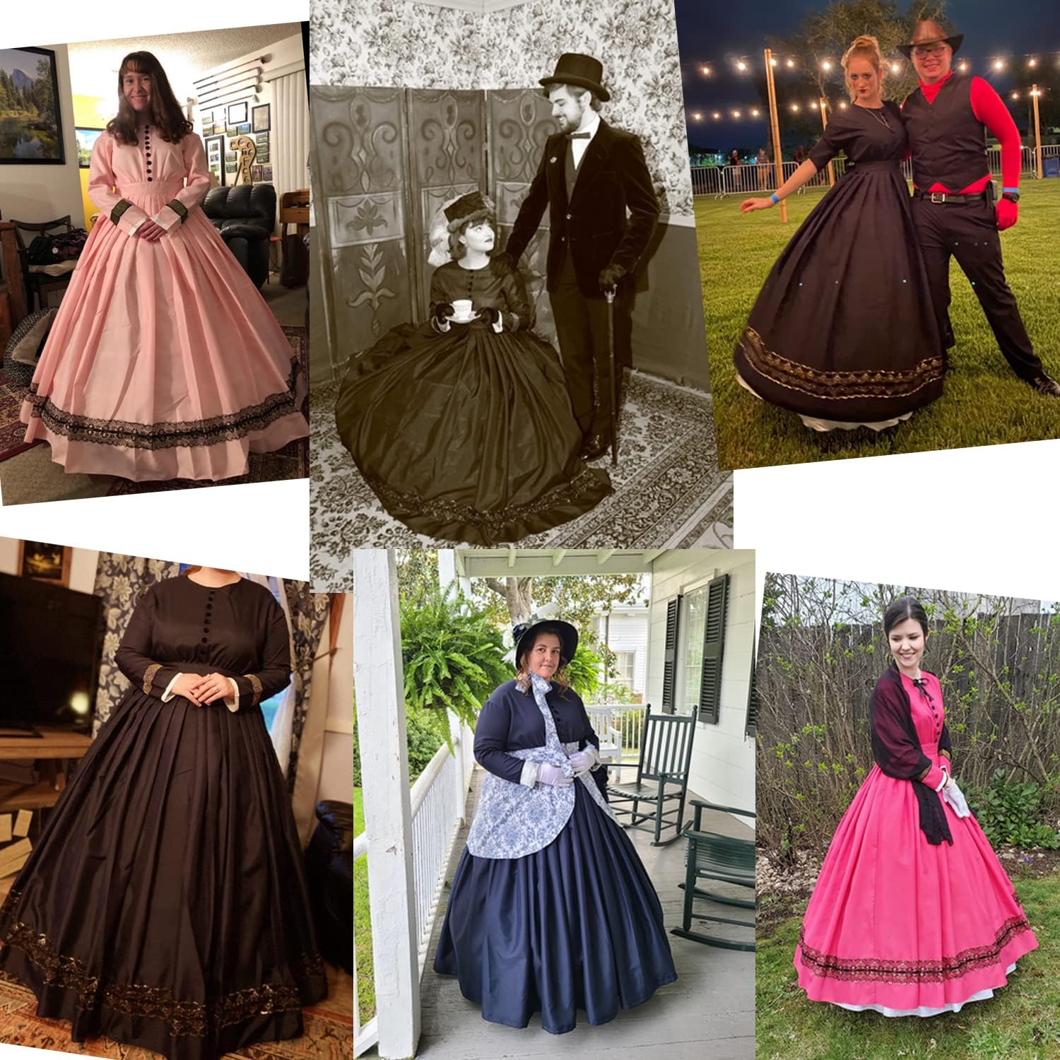 Women Victorian 1860s Dress with Petticoat Civil War Dress Vintage Costumes